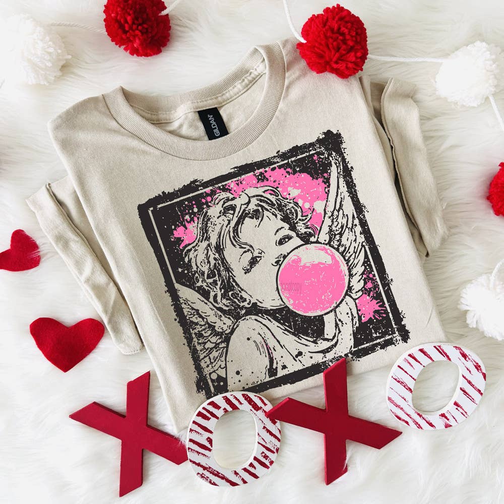 Vintage Pink Bubblegum Cupid DTF Heat Transfer: Adult