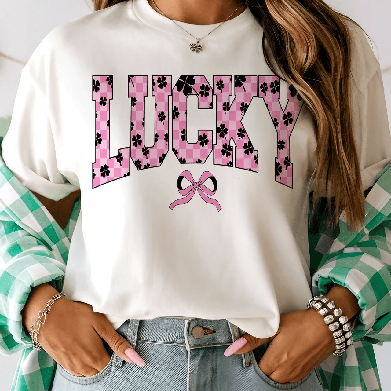 Black Lucky Checkered DTF Heat Transfer: ADULT