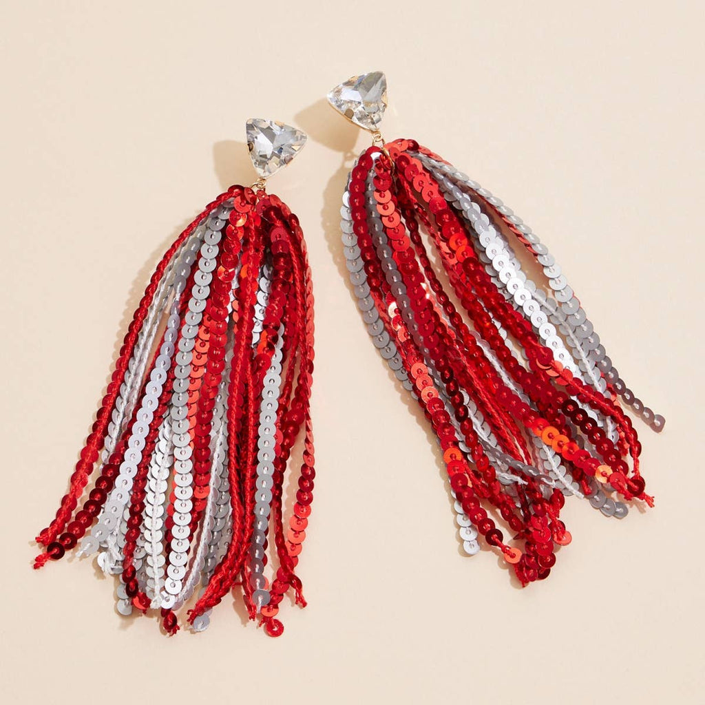 Sequined Tassels & Glass Charm Dangling Earrings
