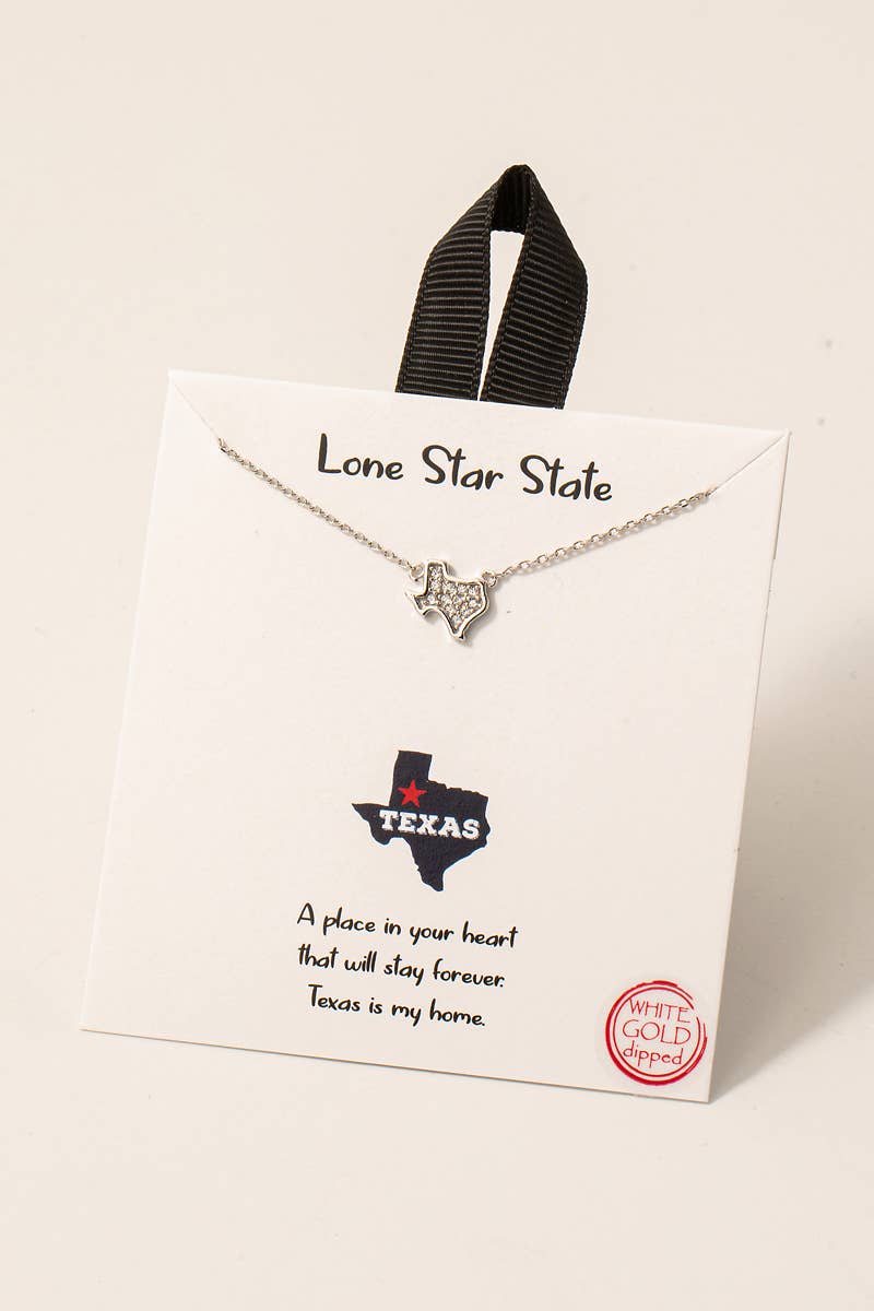 Gold Dipped Cz  Texas State Pendant Necklace: G