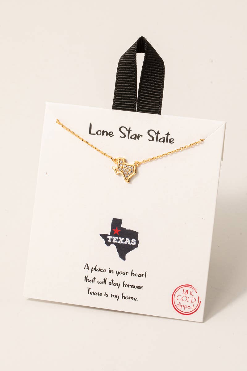 Gold Dipped Cz  Texas State Pendant Necklace: G