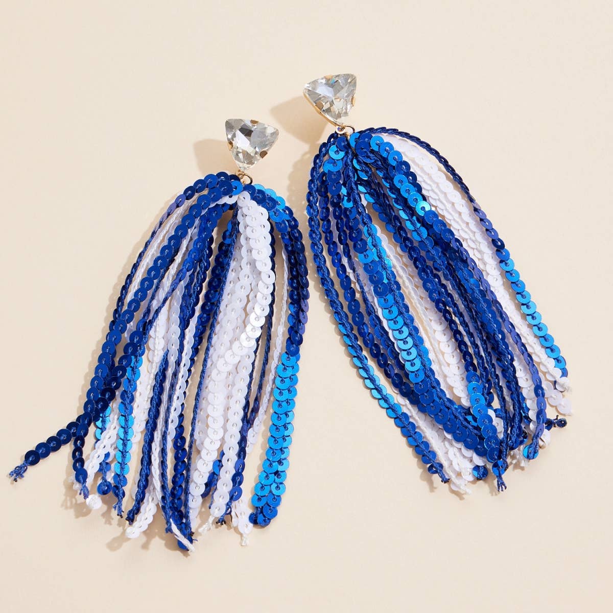 Sequined Tassels & Glass Charm Dangling Earrings